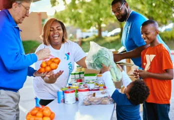 group of volunteers at ymca food drive