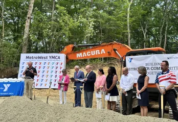 Metrowest YMCA President Rick MacPherson welcome State Senate President Spilka, Senator Markey, Congressman McGovern, and other dignitaries to the official groundbreaking of the new Regional Early Learning Center in Ashland