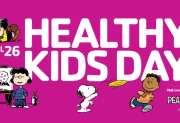 purple graphic that says healthy kids day