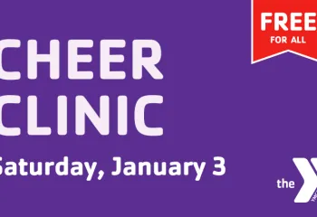 purple graphic for FREE Cheer Clinic