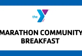graphic that says "Marathon Community Breakfast" with Y logo