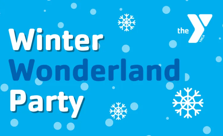 blue graphic that says winter wonderland party