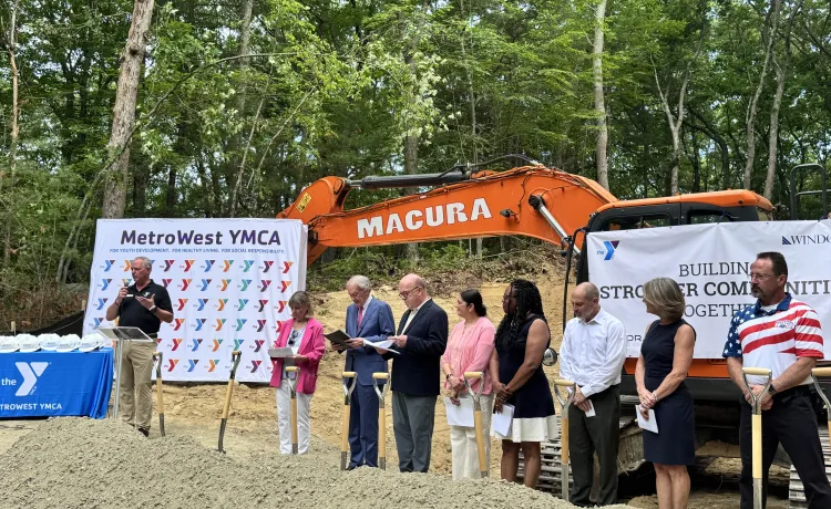 Metrowest YMCA President Rick MacPherson welcome State Senate President Spilka, Senator Markey, Congressman McGovern, and other dignitaries to the official groundbreaking of the new Regional Early Learning Center in Ashland