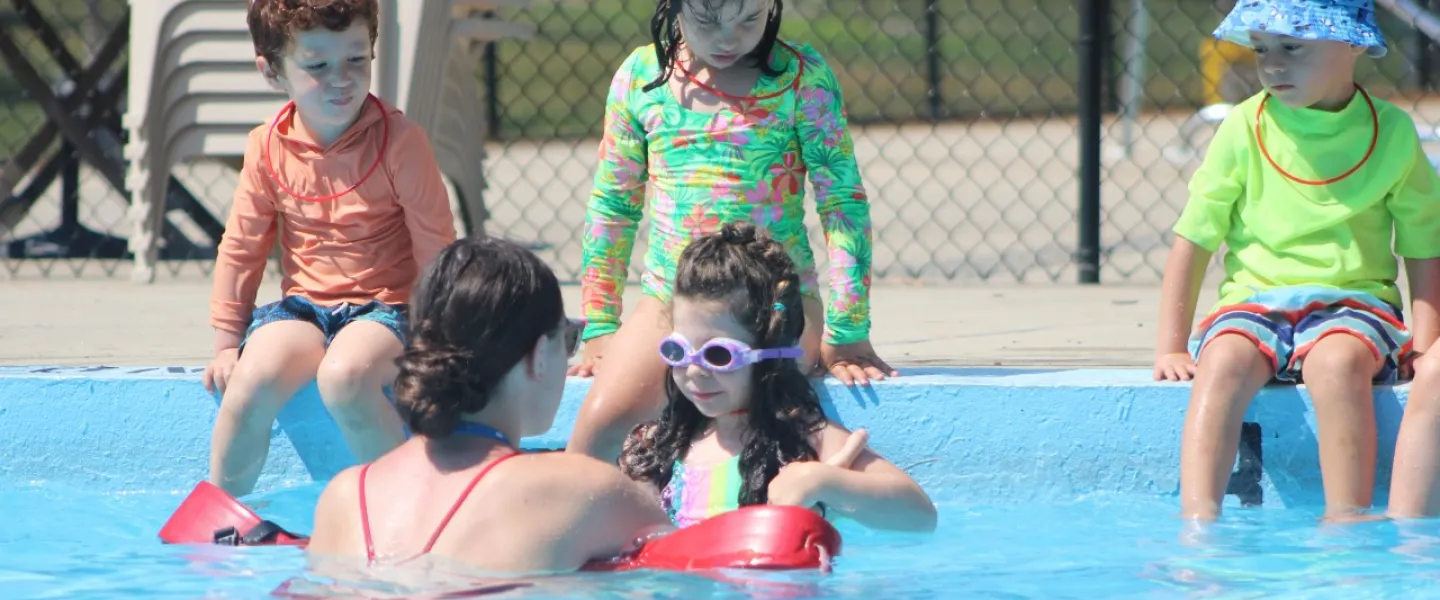 image of young kids at the pool with lifeguard