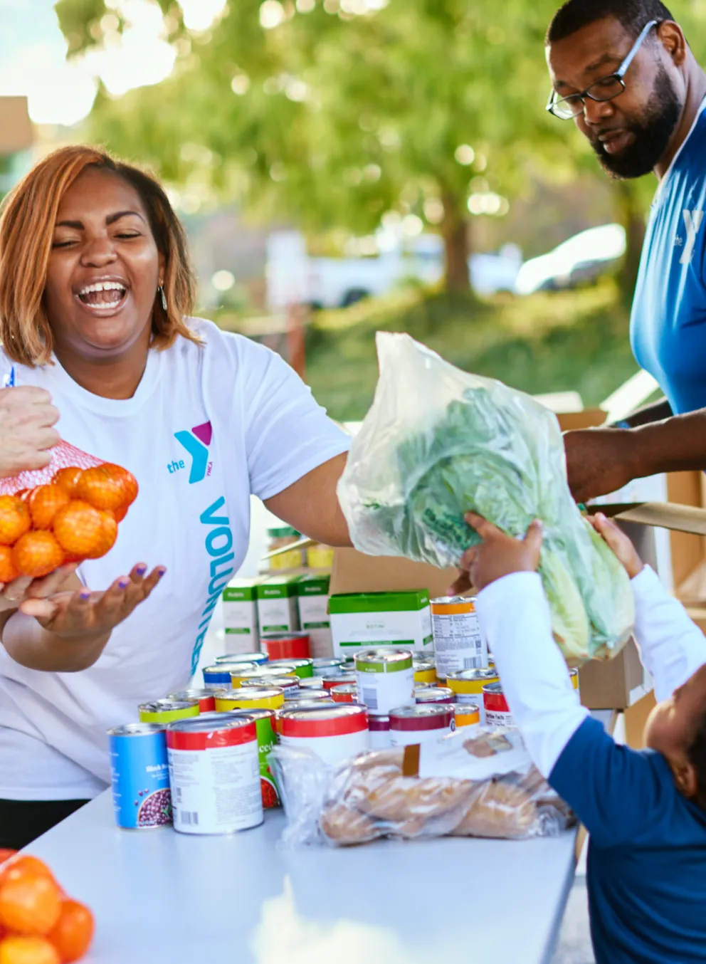 group of volunteers at ymca food drive