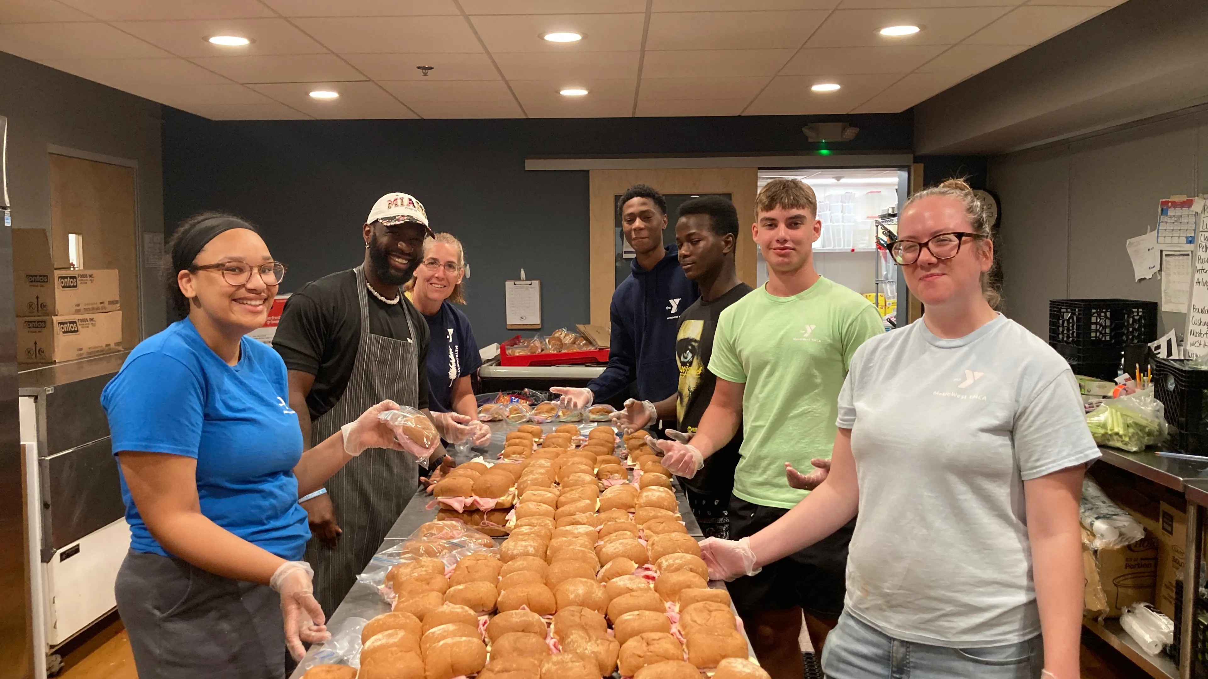 Food services crew prepares a delivery