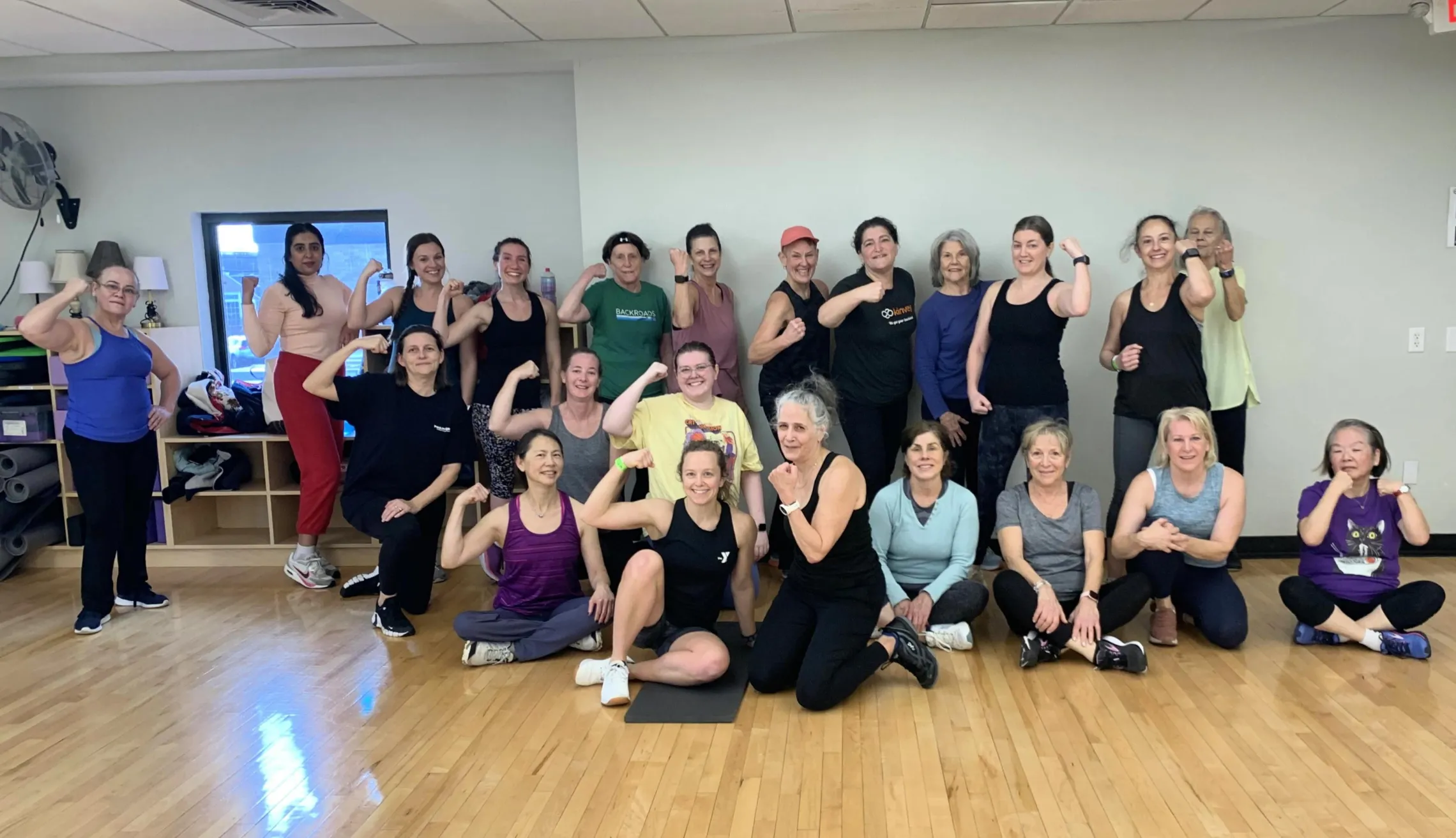 group photo of an exercise class