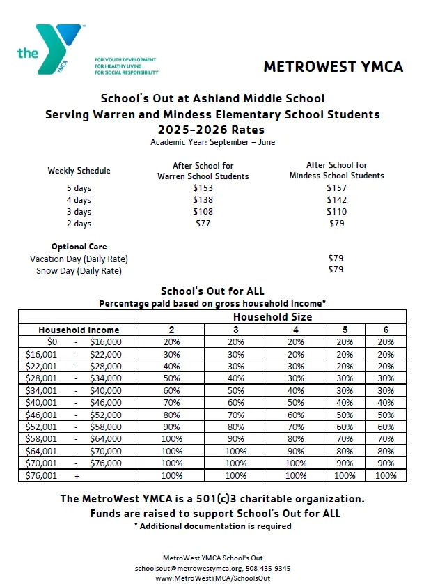 graphic of school's out ashland 2025-2026 rates