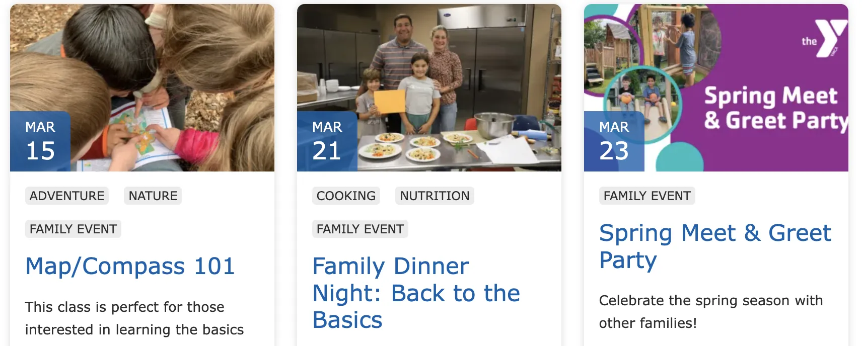 Family events at the Y, nature, adventure, cooking classes. Come meet your neighbor!