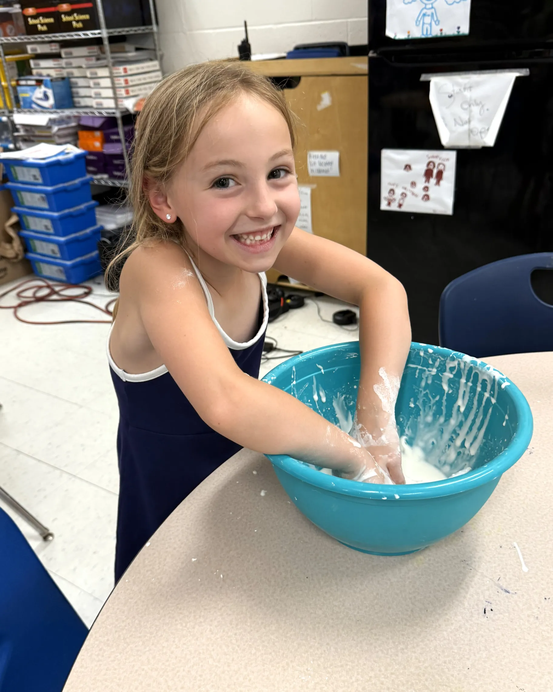 female camper playing with slime