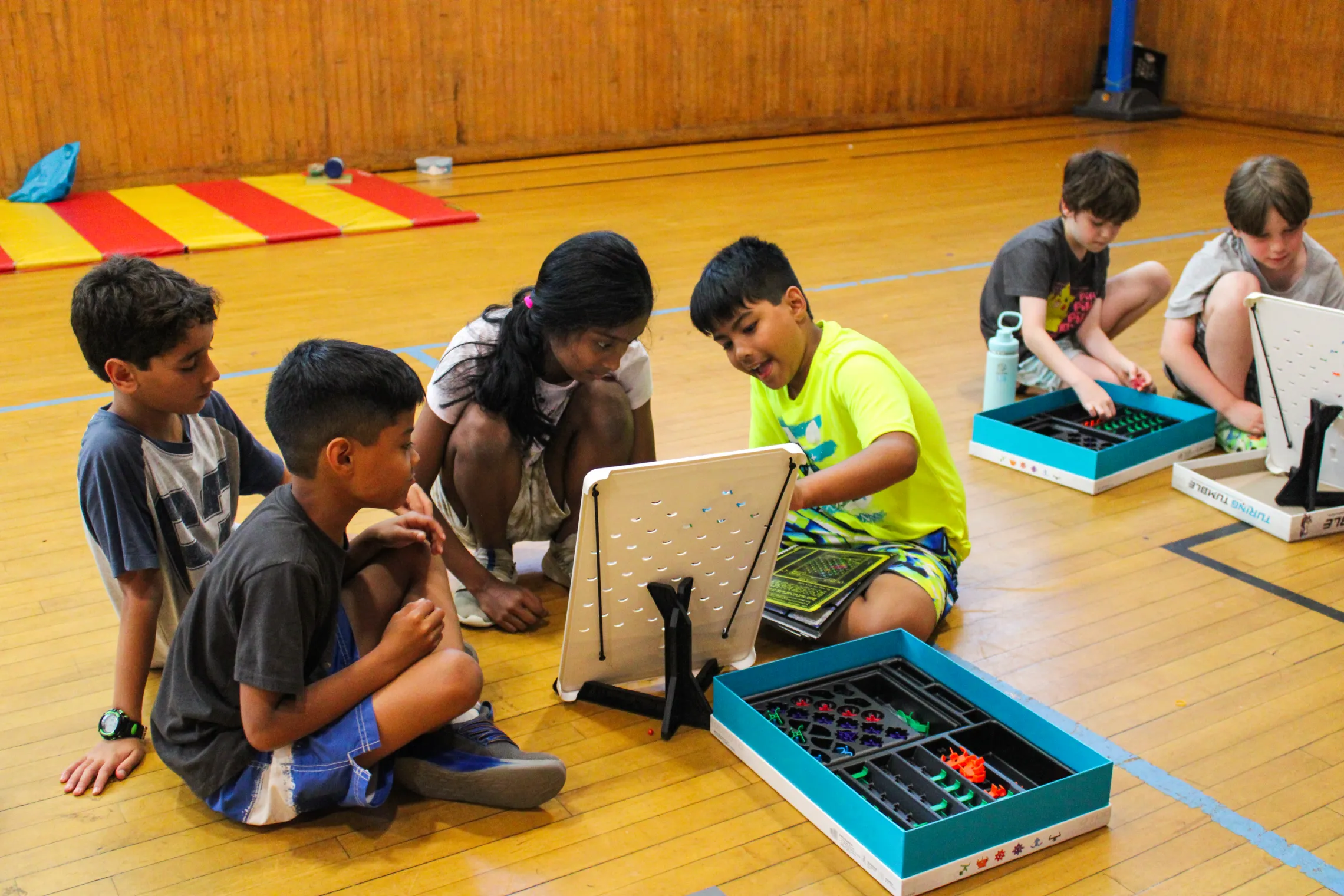 group of campers doing STEM activity