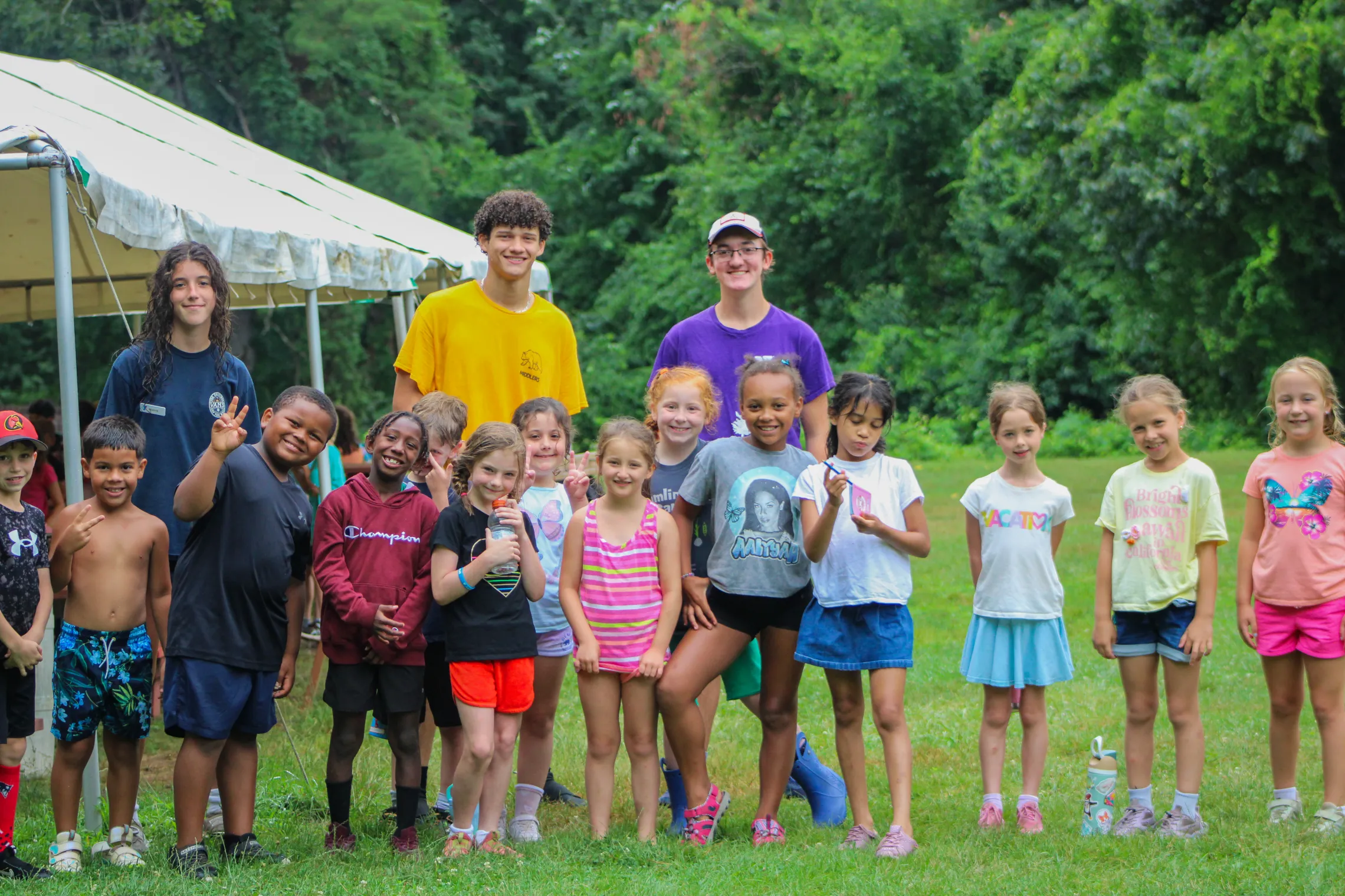 large group photo of campers and counselors