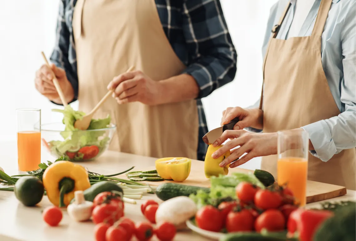 up close image of people cooking