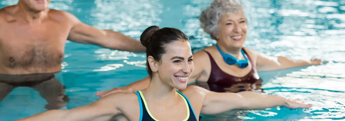 adult women doing water exercises in the pool