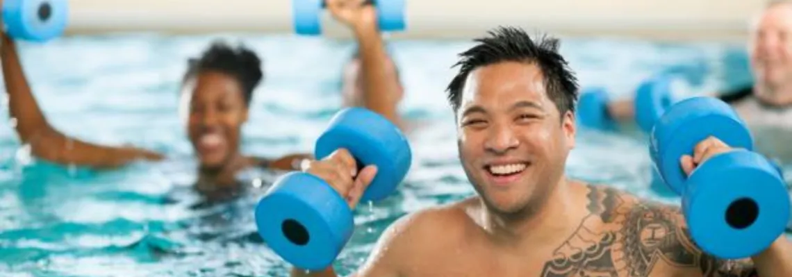 adults doing water aerobics in the pool